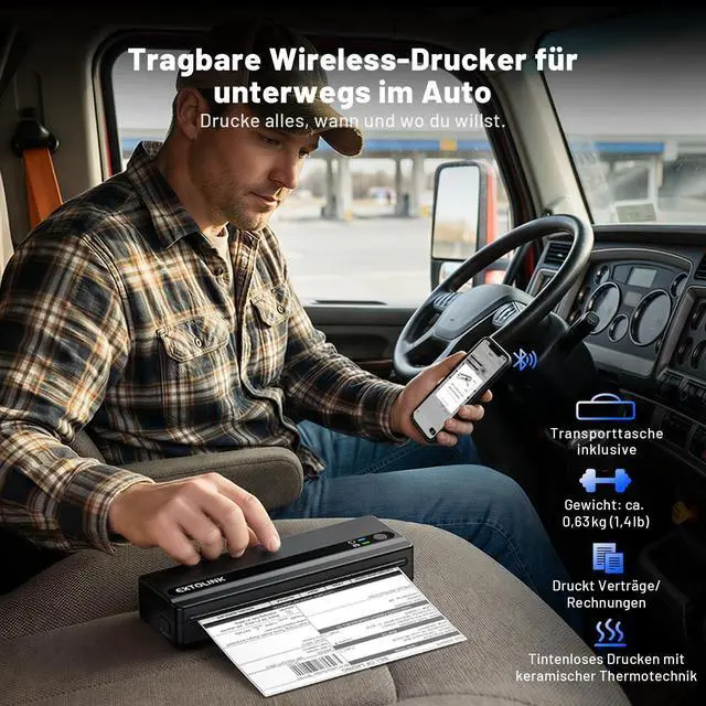 Alt view image 2 of 7 - Portable Wireless Printer for Travel On-the-Go, Inkless Thermal Printer 2600mAh, Supports 8.5"x11" Letter & A4 Paper, Bluetooth for iPhone Android Laptop, Perfect for Truckers, Students, Remote Work