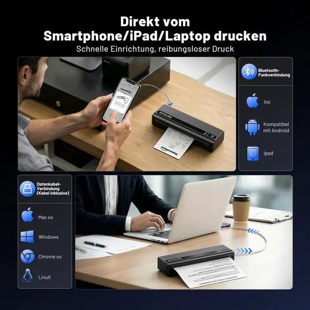 Alt view image 3 of 7 - Portable Wireless Printer for Travel On-the-Go, Inkless Thermal Printer 2600mAh, Supports 8.5"x11" Letter & A4 Paper, Bluetooth for iPhone Android Laptop, Perfect for Truckers, Students, Remote Work