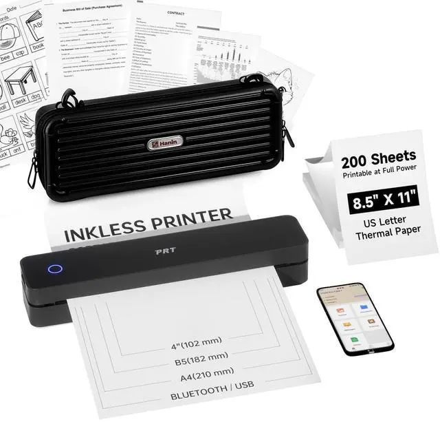 Main image of Portable Printer Wireless for Travel, Thermal Inkless Printer for Home Use, Come with Carry Case& 200 Sheets Thermal Paper, Support 8.5x11 US Letter&A4 Thermal Paper, Compatible with Phone Laptop