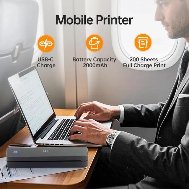 Alt view image 3 of 6 - Portable Printer Wireless for Travel, Thermal Inkless Printer for Home Use, Come with Carry Case& 200 Sheets Thermal Paper, Support 8.5x11 US Letter&A4 Thermal Paper, Compatible with Phone Laptop