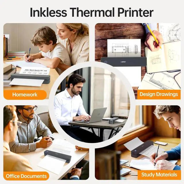 Alt view image 6 of 6 - Portable Printer Wireless for Travel, Thermal Inkless Printer for Home Use, Come with Carry Case& 200 Sheets Thermal Paper, Support 8.5x11 US Letter&A4 Thermal Paper, Compatible with Phone Laptop