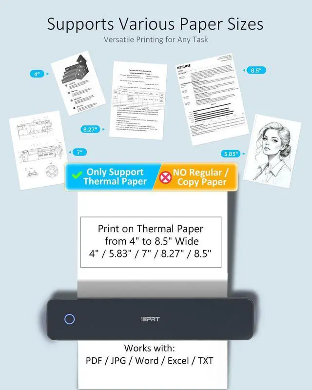 Alt view image 5 of 7 - Inkless Portable Printer for Travel, Wireless Thermal Printer Supports 8.5 x 11" US Letter, A4, MT610Pro 300DPI Small Bluetooth Printers Compatible with iOS Android Laptop for Home Office Car, Black