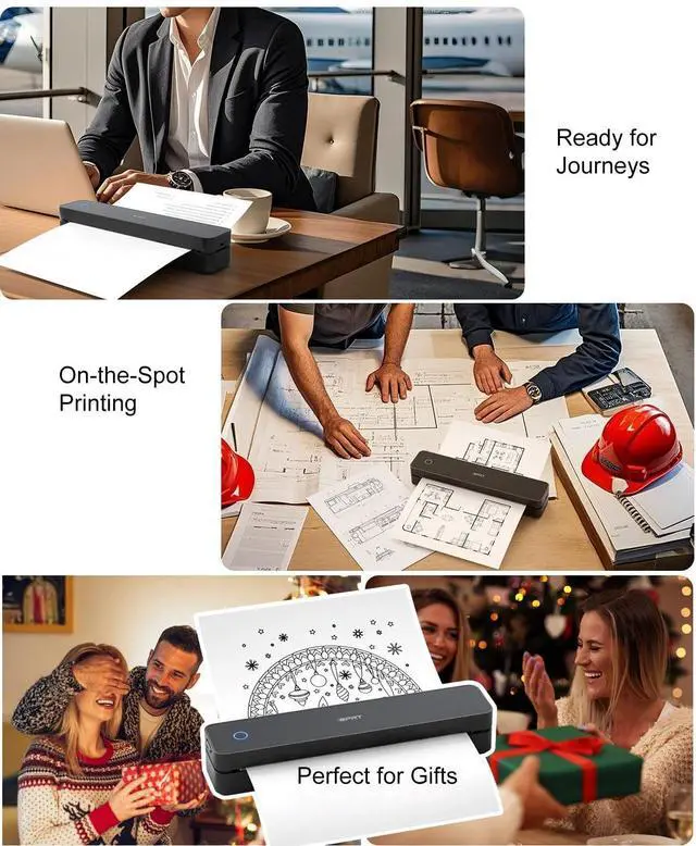 Alt view image 6 of 7 - Inkless Portable Printer for Travel, Wireless Thermal Printer Supports 8.5 x 11" US Letter, A4, MT610Pro 300DPI Small Bluetooth Printers Compatible with iOS Android Laptop for Home Office Car, Black