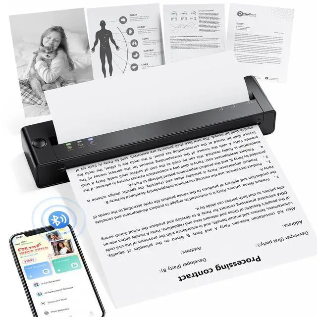 Main image of Inkless Portable Printers Wireless for Travel, Small Thermal Printer Compatible with iPhone Laptop, Bluetooth Mobile Printer for School/Office/Home Use Support 8.5" X 11" Thermal Paper