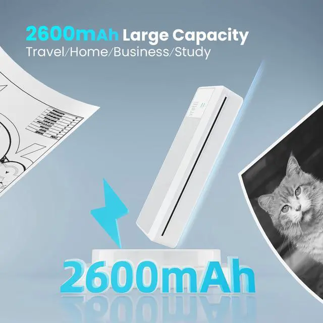 Alt view image 7 of 7 - P83 Portable Printers Wireless for Travel, A4 Portable Thermal Printer, Mobile Inkless Printer Compatible with Phone & Laptop, Supports 8.5 x 11 US Letter for Car School Office Home Use, White