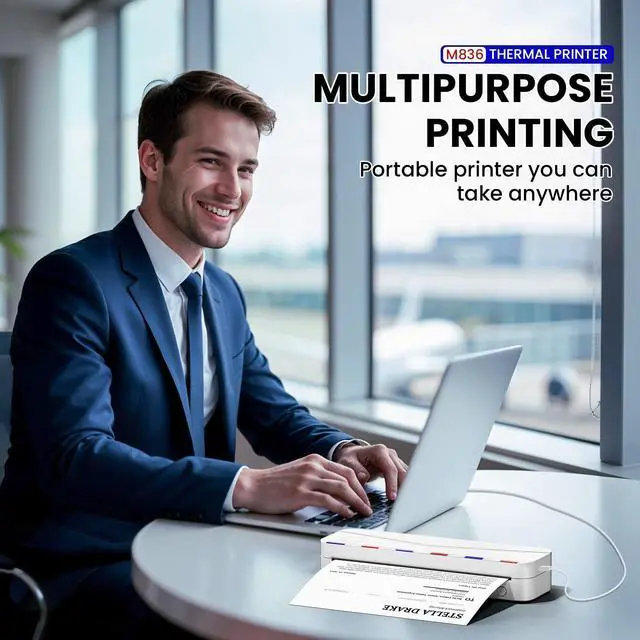 Alt view image 6 of 7 - Portable Thermal Printer - Portable Printer Wireless for Travel, Support 8.5'' x 11'' US Letter & A4, M836 Bluetooth Inkless Printer for Home Use, for iPhone & Laptop, 1 Roll Paper