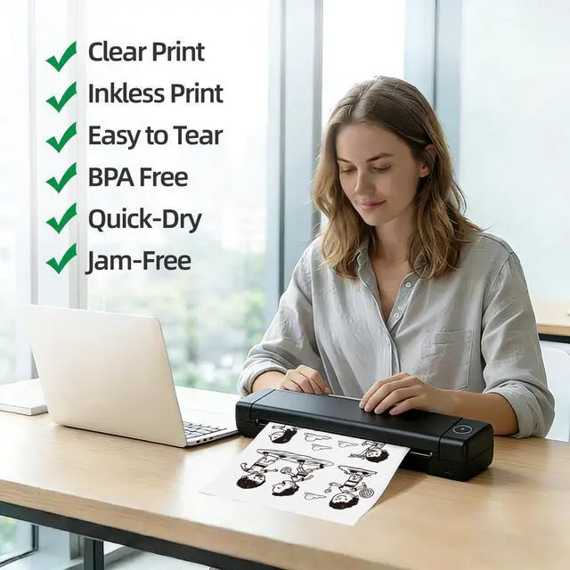 Alt view image 4 of 6 - Thermal Printer Paper 8.5 x 11, US Letter Size Inkless Printer Paper, 100 Sheets Thermal Printing Paper Compatible with M834, A285M Portable Printer