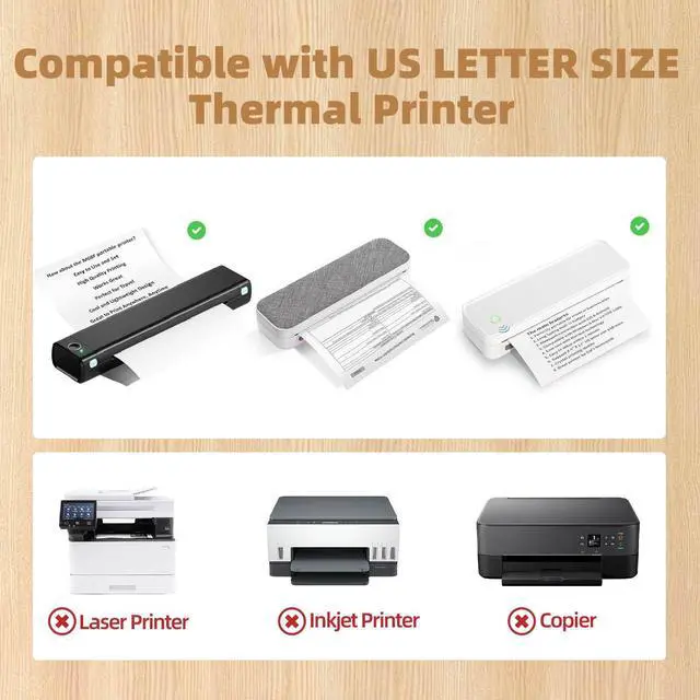 Alt view image 5 of 6 - Thermal Printer Paper 8.5 x 11, US Letter Size Inkless Printer Paper, 100 Sheets Thermal Printing Paper Compatible with M834, A285M Portable Printer