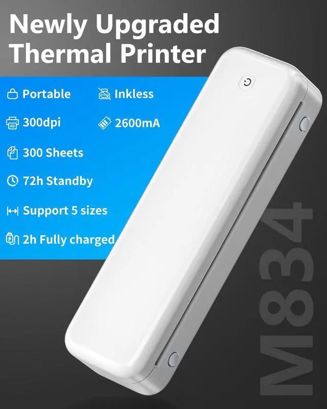 Alt view image 2 of 7 - Upgraded Portable Printer, Bluetooth Thermal Printer, Wireless Inkless Printer Support 8.5" X 11" US Letter & A4 Thermal Paper for Office, Home, Travel, Compatible with Phone & PC, White