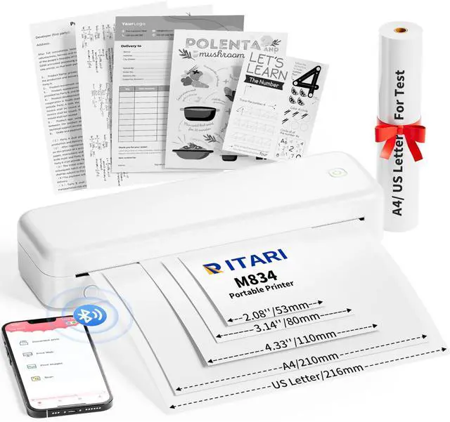 Main image of Upgraded Portable Printer, Bluetooth Thermal Printer, Wireless Inkless Printer Support 8.5" X 11" US Letter & A4 Thermal Paper for Office, Home, Travel, Compatible with Phone & PC, White
