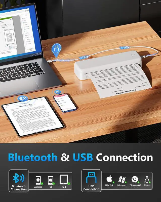 Alt view image 6 of 7 - Upgraded Portable Printer, Bluetooth Thermal Printer, Wireless Inkless Printer Support 8.5" X 11" US Letter & A4 Thermal Paper for Office, Home, Travel, Compatible with Phone & PC, White