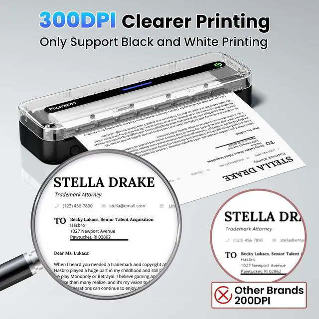 Alt view image 5 of 7 - Portable Printers Wireless for Travel, M832 Inkless Bluetooth Thermal Printer Support 8.5'' x 11'' US Letter & A4 Size, Compatible with iPhone Android Laptop for Mobile Office Home, with Case