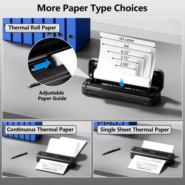 Alt view image 4 of 7 - Portable Printers Wireless for Travel, M832 Inkless Bluetooth Thermal Printer Support 8.5'' x 11'' US Letter & A4 Size, Compatible with iPhone Android Laptop for Mobile Office Home, with Case