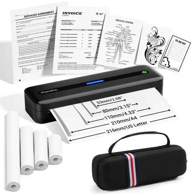 Main image of Portable Printers Wireless for Travel, M832 Inkless Bluetooth Thermal Printer Support 8.5'' x 11'' US Letter & A4 Size, Compatible with iPhone Android Laptop for Mobile Office Home, with Case