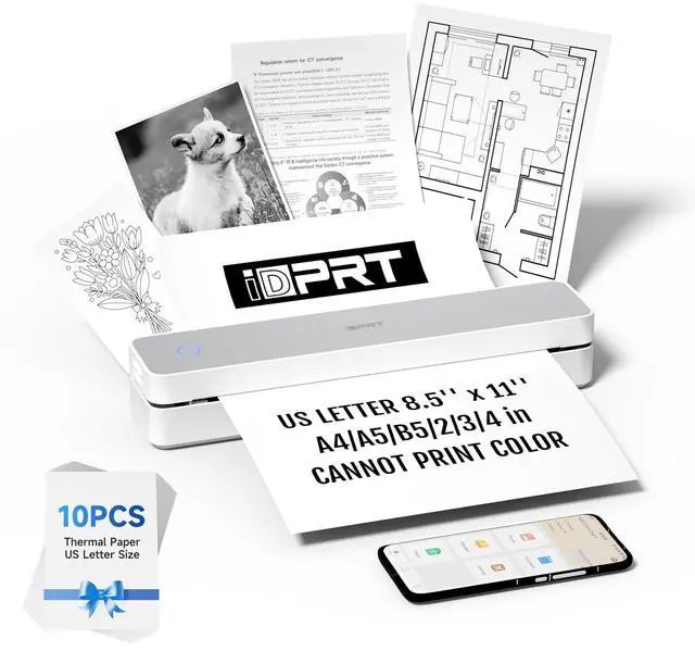 Main image of Portable Printer Wireless for Travel - Bluetooth Mobile Printer Support for 8.5"x11" US Letter, Inkless Compatible with iOS, Android, Laptop for Office, Car and Home (pro, White)
