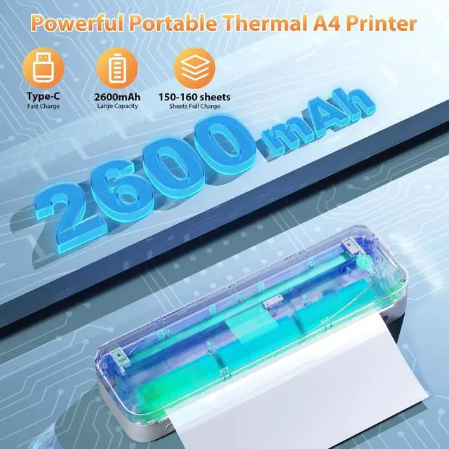 Alt view image 5 of 7 - Portable Printers Wireless for Travel, M833 Bluetooth Thermal Printer Compatible with Phone & Laptop,Support 8.5'' x 11'' US Letter & A4, 300Dpi Inkless Mobile Printer for Office, Home, School