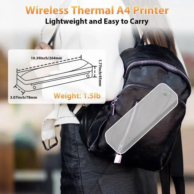 Alt view image 6 of 7 - Portable Printers Wireless for Travel, M833 Bluetooth Thermal Printer Compatible with Phone & Laptop,Support 8.5'' x 11'' US Letter & A4, 300Dpi Inkless Mobile Printer for Office, Home, School
