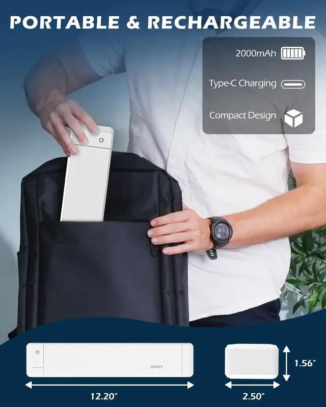 Alt view image 7 of 7 - Portable Printer Wireless Bluetooth Connection MT866 Thermal Inkless Mobile Support 8.5'' X 11'' US Letter and Tattoo Stencil, Compatible with iOS/Android/PC, Includes 10pcs Transfer Paper