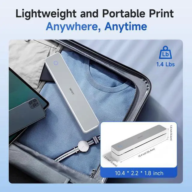 Alt view image 4 of 7 - Portable Printer Wireless for Travel - Bluetooth Mobile Printer Support for 8.5"x11" US Letter, Inkless Compatible with iOS, Android, Laptop for Office, Car and Home (pro, White)