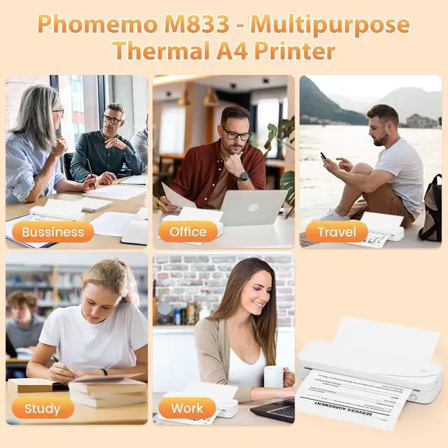 Alt view image 7 of 7 - Portable Printers Wireless for Travel, M833 Bluetooth Thermal Printer Compatible with Phone & Laptop,Support 8.5'' x 11'' US Letter & A4, 300Dpi Inkless Mobile Printer for Office, Home, School