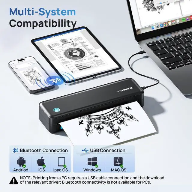 Alt view image 4 of 7 - Portable Printers, D820 Wireless Bluetooth Printers Support 2" to 8.5" Width Thermal Paper & 8.5"x11" US Letter Size, Receipt Printers for Home Use Suitable for Phone & PC (Black) 1 Pack