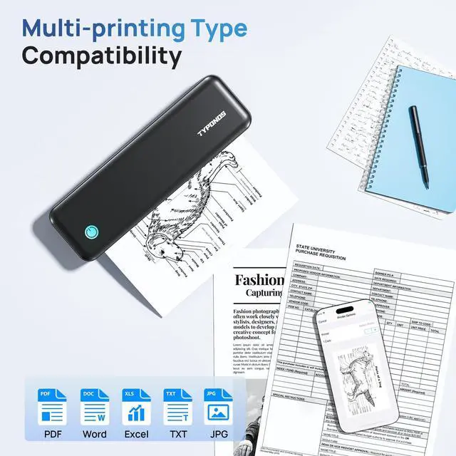 Alt view image 6 of 7 - Portable Printers, D820 Wireless Bluetooth Printers Support 2" to 8.5" Width Thermal Paper & 8.5"x11" US Letter Size, Receipt Printers for Home Use Suitable for Phone & PC (Black) 1 Pack