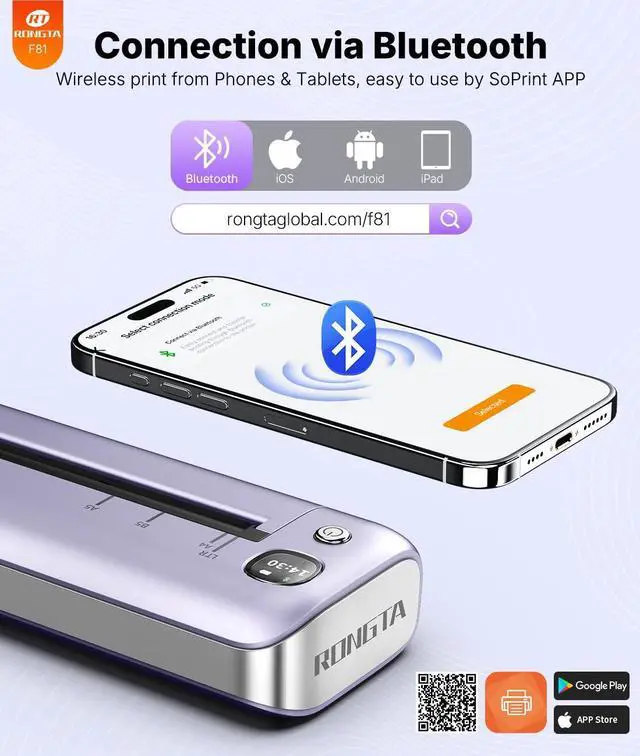 Alt view image 2 of 7 - Portable Printers Wireless for Travel, Bluetooth Mobile Printer, Thermal Inkless Printer for School/Office/Home Use, Compatible with Android,iOS & Laptop (Purple)