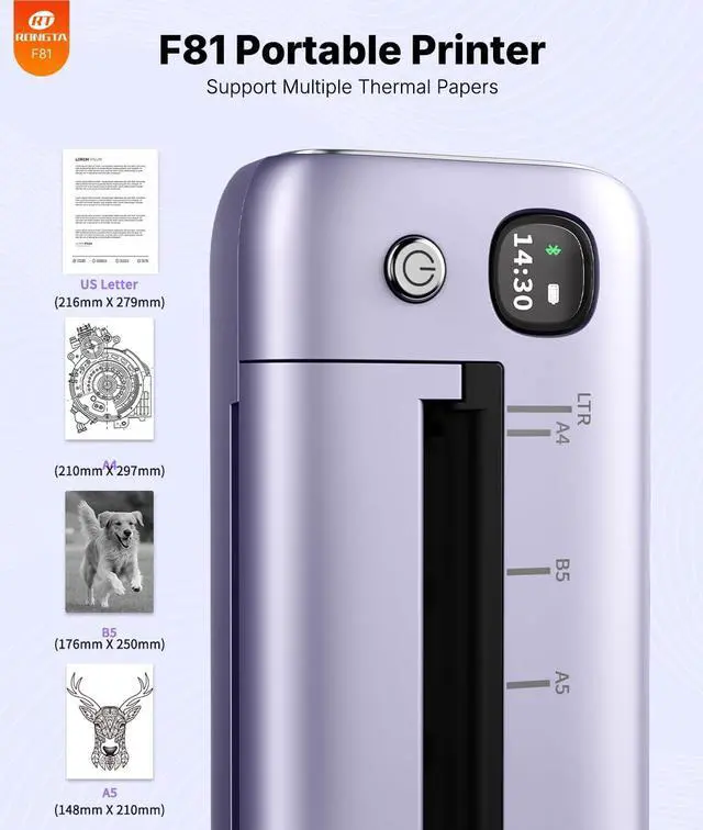 Alt view image 4 of 7 - Portable Printers Wireless for Travel, Bluetooth Mobile Printer, Thermal Inkless Printer for School/Office/Home Use, Compatible with Android,iOS & Laptop (Purple)