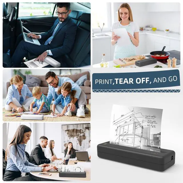Alt view image 6 of 7 - Wireless Portable Printer - Bluetooth Thermal Printer for Travel, Mobile Office, School, Home Compatible with iOS Android,Black