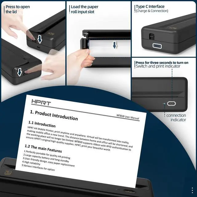Alt view image 7 of 7 - Wireless Portable Printer - Bluetooth Thermal Printer for Travel, Mobile Office, School, Home Compatible with iOS Android,Black