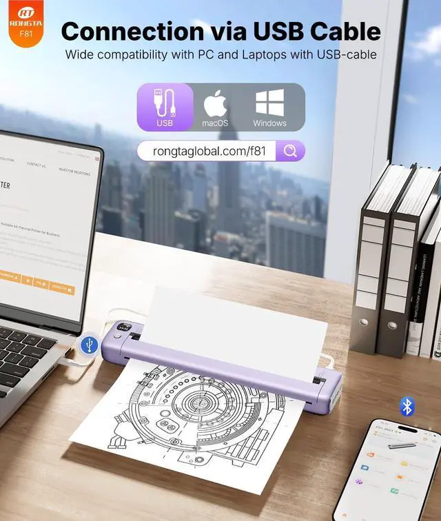 Alt view image 3 of 7 - Portable Printers Wireless for Travel, Bluetooth Mobile Printer, Thermal Inkless Printer for School/Office/Home Use, Compatible with Android,iOS & Laptop (Purple)