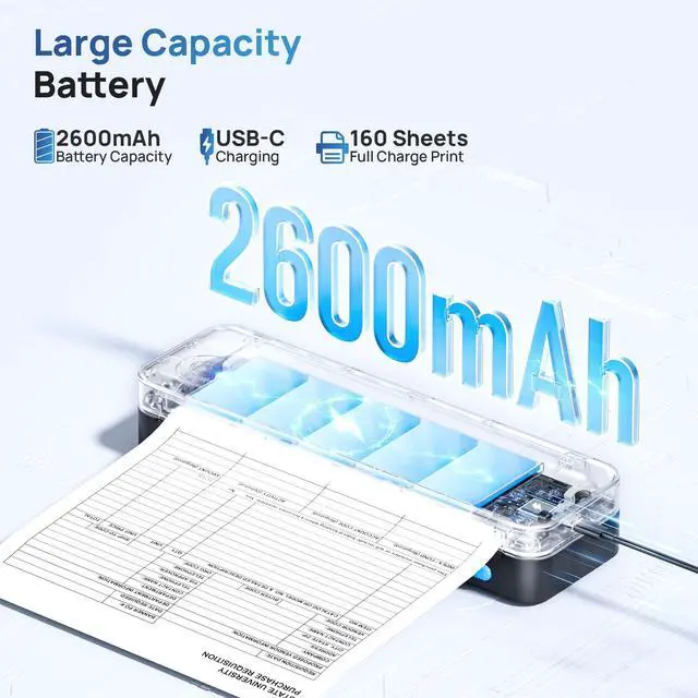 Alt view image 5 of 7 - Portable Printers, D820 Wireless Bluetooth Printers Support 2" to 8.5" Width Thermal Paper & 8.5"x11" US Letter Size, Receipt Printers for Home Use Suitable for Phone & PC (Black) 1 Pack