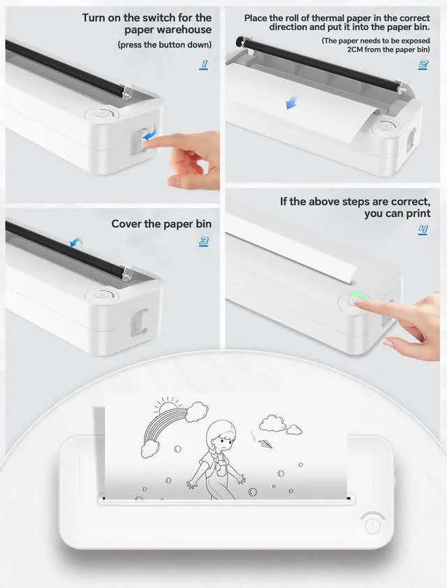 Alt view image 7 of 7 - Portable Wireless Thermal Printer, Inkless A4 Printer for Travel, Home & Office, Compatible with Android, iOS, Laptops, 300DPI Compact Bluetooth Printer with Rechargeable Battery
