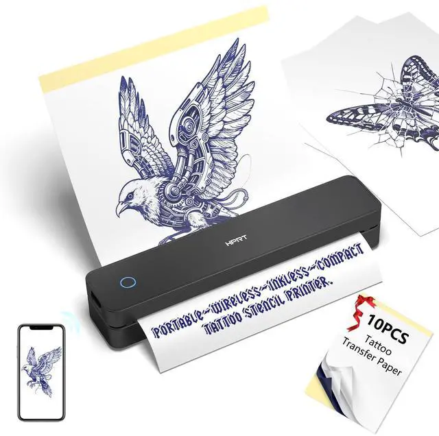 Main image of Portable Printer Wireless Bluetooth Connection MT660 Thermal Inkless Mobile Support 8.5'' X 11'' US Letter and Tattoo Stencil, Compatible with iOS/Android/PC, Includes 10pcs Transfer Paper