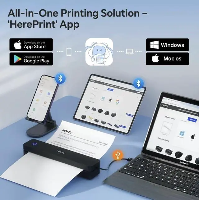 Alt view image 4 of 7 - Portable Printer Wireless Bluetooth Connection MT660 Thermal Inkless Mobile Support 8.5'' X 11'' US Letter and Tattoo Stencil, Compatible with iOS/Android/PC, Includes 10pcs Transfer Paper