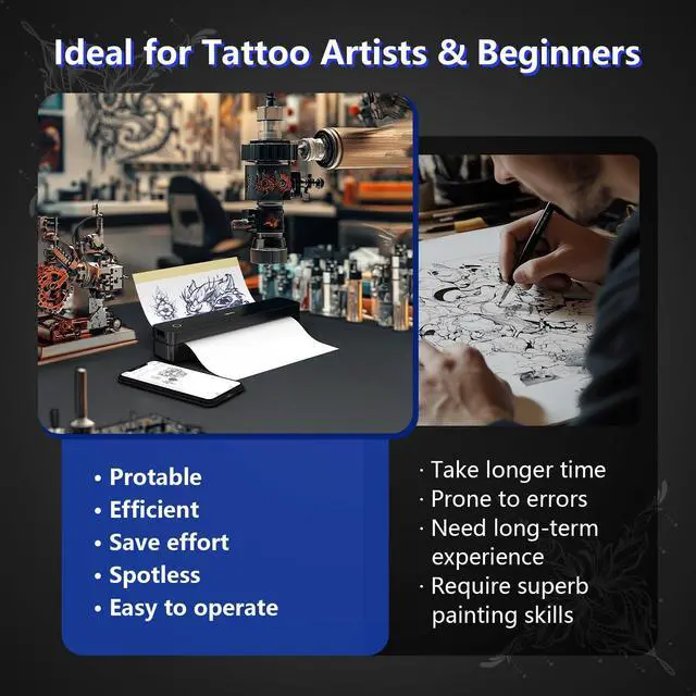 Alt view image 6 of 7 - Portable Printer Wireless Bluetooth Connection MT660 Thermal Inkless Mobile Support 8.5'' X 11'' US Letter and Tattoo Stencil, Compatible with iOS/Android/PC, Includes 10pcs Transfer Paper
