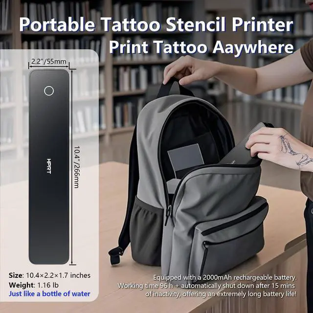 Alt view image 7 of 7 - Portable Printer Wireless Bluetooth Connection MT660 Thermal Inkless Mobile Support 8.5'' X 11'' US Letter and Tattoo Stencil, Compatible with iOS/Android/PC, Includes 10pcs Transfer Paper