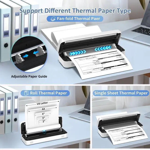 Alt view image 7 of 7 - Inkless Portable Printer for Travel, Wireless Thermal Printer Supports 8.5 x 11 Inch US Letter Size, Bluetooth Machine Includes Carry Case and 3 Rolls of Thermal Paper Kit, White