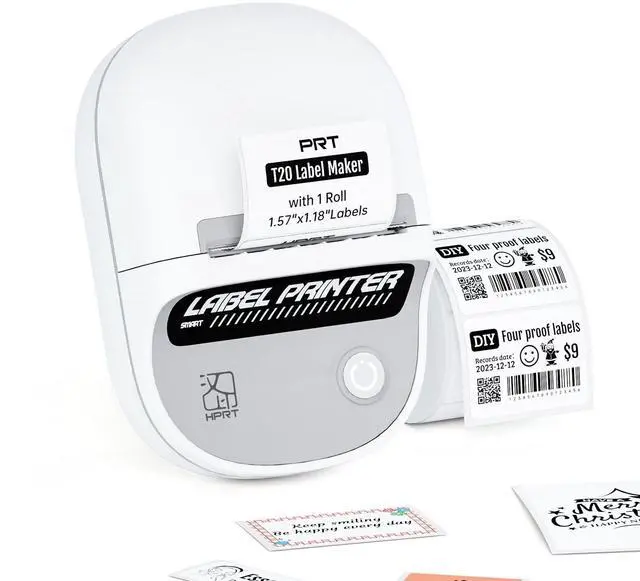 Main image of Mini Sticker Printer, Portable Thermal Printer with 1 Roll Sticker Paper, Inkless Sticker Maker, Bluetooth Label Printer for Study Notes,Lists,Pictures,DIY Creations, Printers for Home Use, White