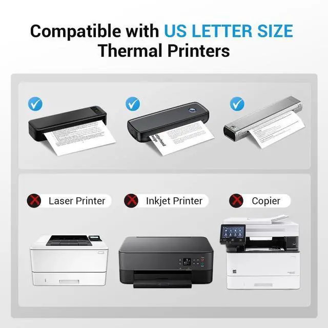 Alt view image 3 of 7 - Thermal Printer Paper 8.5 x 11,Thermal Printing Paper Compatible with Portable Printer M08F-Letter, M832, M834, MT800,100 Sheets