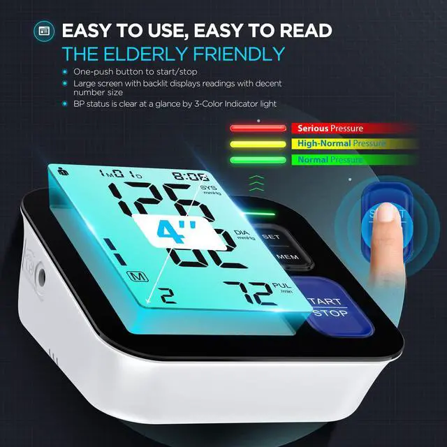 Alt view image 6 of 7 - Blood Pressure Machine Upper Arm, 3 Size Cuffs, Small 7"-9", Medium/Large 9"-17" and Extra Large X-Large Cuff 13"-21", Accurate Automatic Digital BP Monitor Home Use, 4 AAA Alkaline Batteries Included