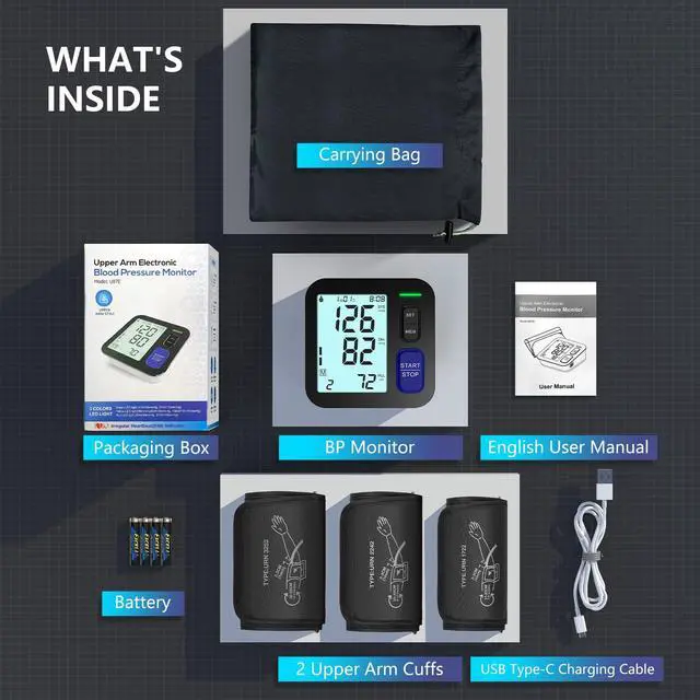 Alt view image 7 of 7 - Blood Pressure Machine Upper Arm, 3 Size Cuffs, Small 7"-9", Medium/Large 9"-17" and Extra Large X-Large Cuff 13"-21", Accurate Automatic Digital BP Monitor Home Use, 4 AAA Alkaline Batteries Included