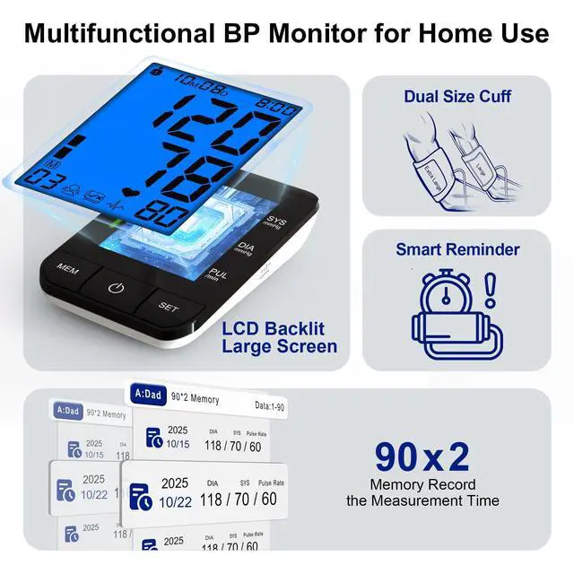 Alt view image 3 of 7 - Automatic Upper Arm Blood Pressure Monitor for Home Use with 9-17in & 13-21in L/XL/Extra Large Cuff, Eligible, Accurate Portable Fit Big Arms BP Machine