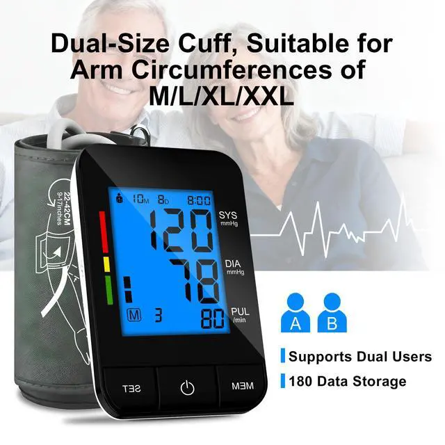 Alt view image 6 of 7 - Automatic Upper Arm Blood Pressure Monitor for Home Use with 9-17in & 13-21in L/XL/Extra Large Cuff, Eligible, Accurate Portable Fit Big Arms BP Machine