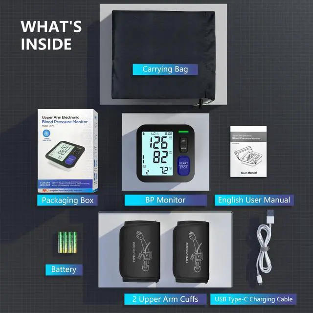 Alt view image 7 of 7 - Blood Pressure Machine Upper Arm, 2 Size Cuffs Fit Arms from Medium 9"-17" to Extra Large XL Cuff 13"-21", Accurate Automatic Digital BP Monitor Home Use, Large Backlit LCD, BP Cuff with 2-User Mode