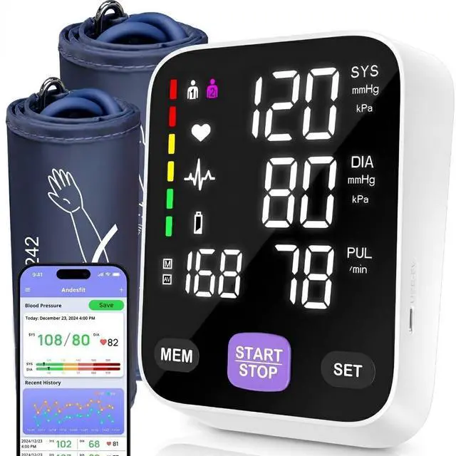 Main image of Upper Arm Blood Pressure Monitor for Home Use 17" Large & 21" XL Extra Large Cuff Big arm, Free APP Bluetooth Sync Apple Health Track Google Fit, Large Display Smart BP Machine for Seniors