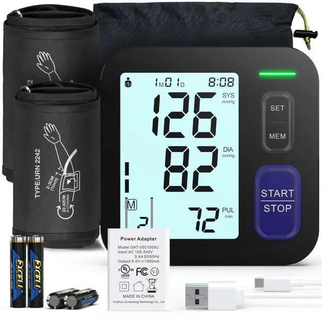 Main image of Upper Arm Blood Pressure Machine - 2 Size Cuffs, Medium/Large 9"-17" and Extra Large XL 13"-21" for Big Arms, Accurate Automatic Digital BP Machine for Home Use, Large Backlit Display, 2 Users