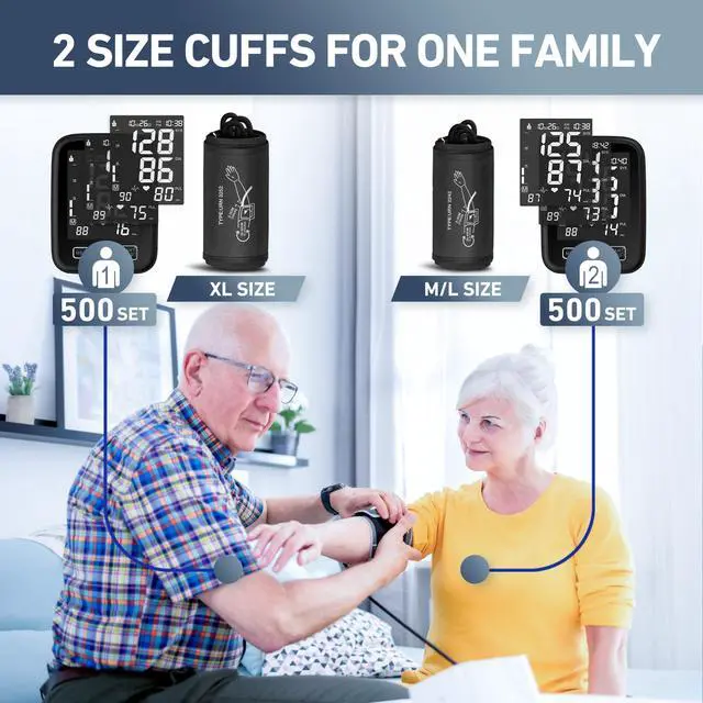 Alt view image 5 of 7 - Blood Pressure Machine for Home Use - 9"-17" M/L & 13"-21" XL Cuffs, 2 Size Cuffs Medium/Large and Extra Large, Accurate Digital Automatic Upper Arm BP Monitor, Large Backlit Display, 2-User Mode
