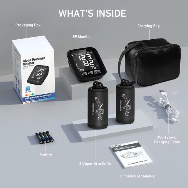 Alt view image 6 of 7 - Blood Pressure Machine for Home Use - 9"-17" M/L & 13"-21" XL Cuffs, 2 Size Cuffs Medium/Large and Extra Large, Accurate Digital Automatic Upper Arm BP Monitor, Large Backlit Display, 2-User Mode
