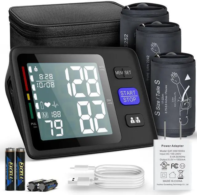 Main image of Blood Pressure Monitor Upper Arm with 3 Size Cuffs, Small 7"-9", Medium/Large Cuff 9"-17" and XL Extra Large 13"-21", Automatic Digital BP Cuffs for Home Use, Large LCD with Backlit, BP Machine